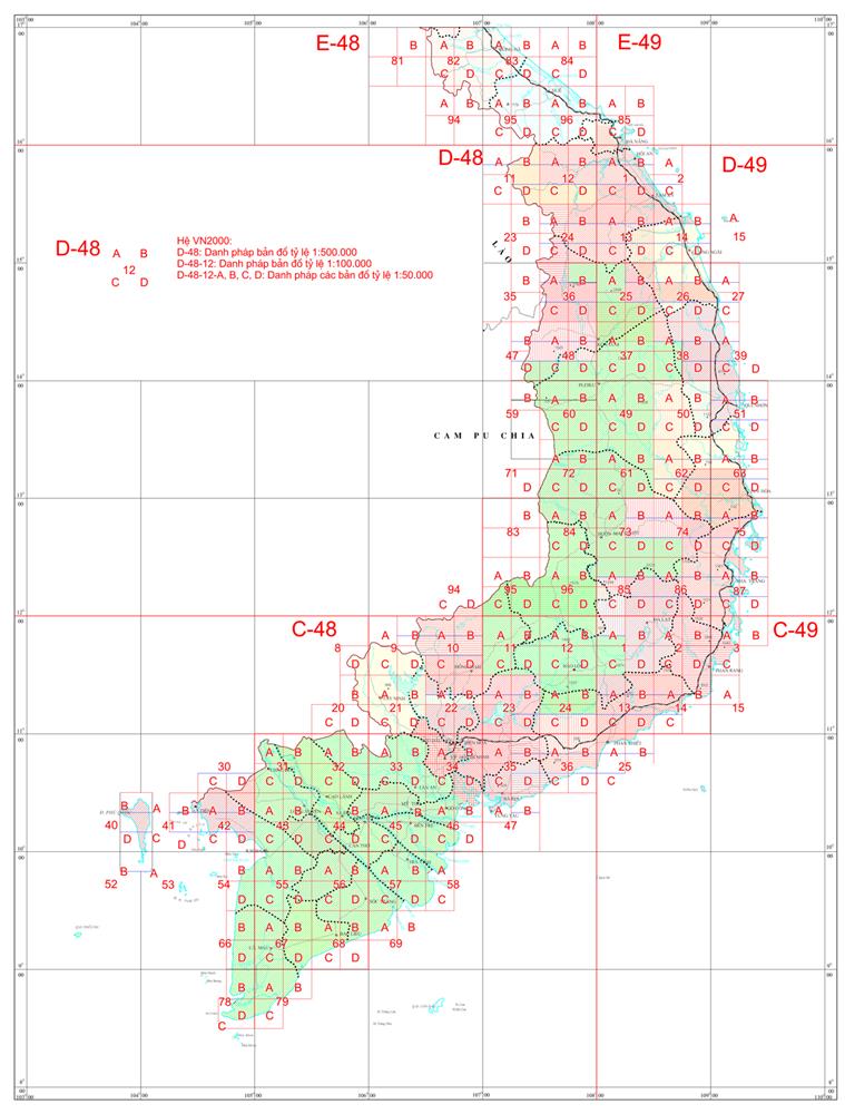Danh pháp các nhóm tờ bản đồ địa chất tỷ lệ 1/50.000 - phần miền Nam Việt Nam