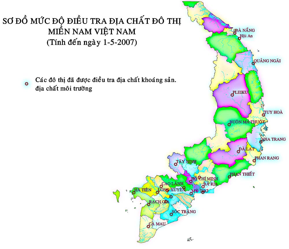 Sơ đồ mức độ điều tra địa chất đô thị do Liên đoàn Bản đồ Địa chất miền Nam thực hiện.